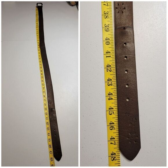 Faded Glory Vintage Women's Brown Leather Belt With Laser Cut Floral Design - Picture 9 of 10